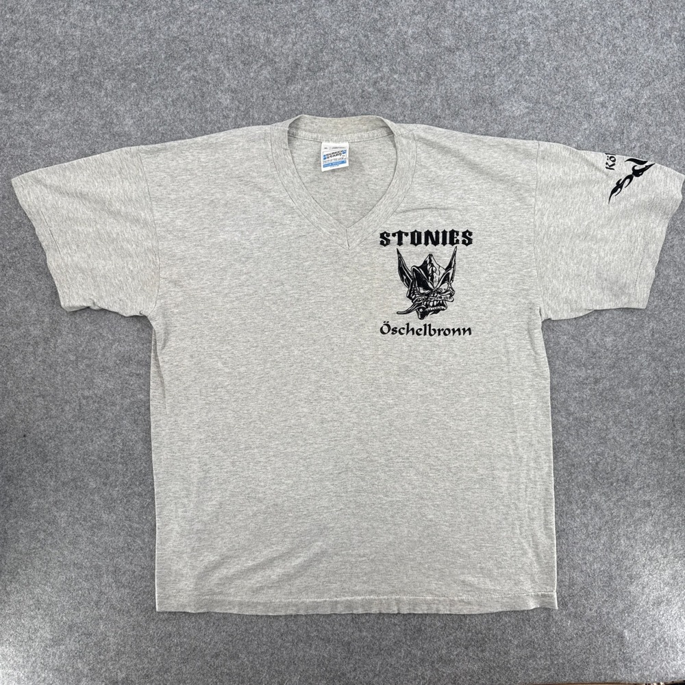 Vintage Stonies Oschelbronn Grey Dragon V-Neck Screen Stars T-Shirt Mens XL